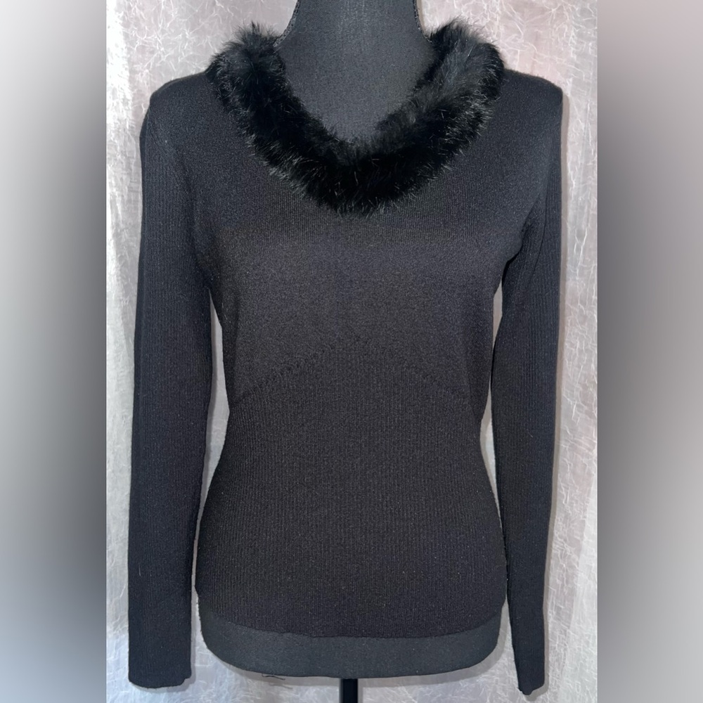 Axcess Black Sweater with Faux Fur Neckline